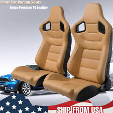 1 Pair Car Racing Seats Pu Leather With 2 Sliders Tan Adjustable Bucket Seats
