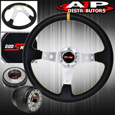For 90-93 Integra Deep Dish Black Steering Wheel Slim Quick Release Adapter