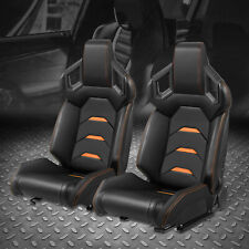 Pair Of Universal Black Vinyl Orange Stitching Reclinable Racing Seats Wsliders