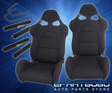 Full Reclinable Adjustable Sport Racing Bucket Seats Black Cloth Universal Pair