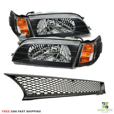 For Toyota Corolla 1993-1997 Jdm Front Headlights Black Free Grille Sport Mesh