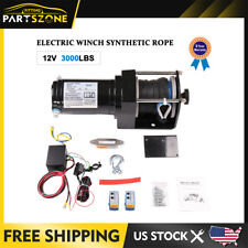 3000lbs 12v Electric Atv Utv Winch Kit Synthetic Rope Wireless Remote Control