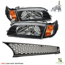 For Toyota Corolla 93-97 Headlights Black H4 Led Bulbs Front Grille Mesh