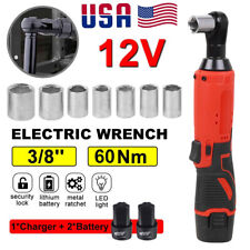 Electric Cordless Ratchet 38 Right Angle Wrench Impact Power Tool 2 Batteries