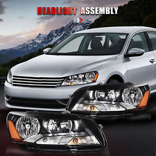 For 2012 - 2015 Volkswagen Passat Headlights Assembly Set Black Housing Pair