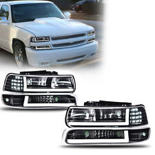 Fit For 1999-2002 Chevy Silverado Led Drl Black Headlightsbumper Lamps Pair