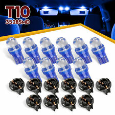 10pc Blue T10 168 194 Led Bulbs Instrument Gauge Cluster Dash Light W Sockets