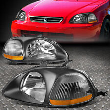 For 96-98 Honda Civic Ejemek Black Housing Amber Corner Signal Headlight Lamps