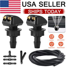2pc Front Windshield Washer Nozzles Wiper Water Spray Jet 6.5ft Hose Connector