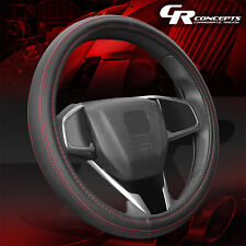 Black Grain Leather W Red Double Stitch Style 14.5-15 Steering Wheel Cover