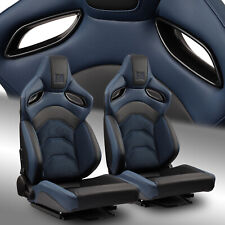 Reclinable Pvc Racing Seats Universal Car Seat Black-blue Full Set Wsliders