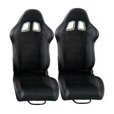 Universal Pair Reclinable Racing Seats Dual Sliders Black Pu Leather