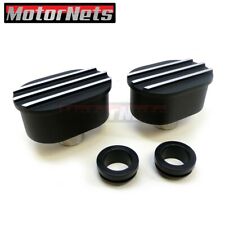 2x Finned Black Oval Aluminum Valve Cover Breathers Chevy Ford Mopar Sbc Bbc 350