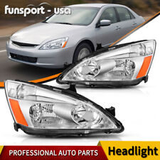 Headlight For 2003-2007 Honda Accord Pair Chrome Housing Amber Corner Lamp Set