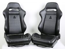 2 Tanaka Black Pvc Leather Racing Seats Reclinable Sliders Fit For Honda 