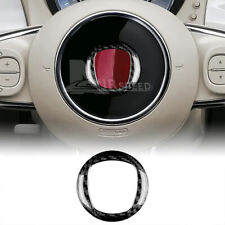 Black Steering Wheel Logo Cover Real Hard Carbon Fiber For Fiat 500 2020-2023