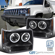 Fits Jeep 93-96 Grand Cherokee Black Twin Halo Projector Headlights Lamps Pair