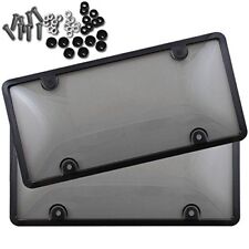 2x Clear Tinted Smoked License Plate Tag Shield Cover And Frame Auto