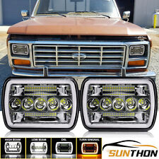 Pair For 1976-1986 Ford F150 F-150 Pickup 7x6 5x7 Led Headlights Hilo Beam Drl