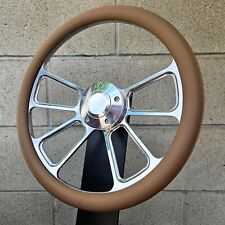 14 Cnc Billet 4 Spoke Steering Wheel With Tan Vinyl Half Wrap And Plain Horn