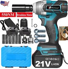 550nm 12 21v Electric Impact Wrench Cordless Brushless Nut Gun With 2xbattery