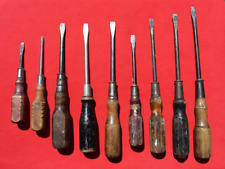 Lot Of 9 Vintage Wood Handle Screwdrivers 8 Flathead 1 Phillips