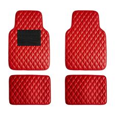 Universal Leather Floor Mats For Car Auto Diamond Pattern Red