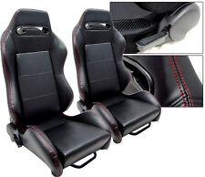 1 Pair Black Leather Red Stitch Racing Seats Reclinable All Honda