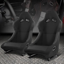Pair Universal Black Woven Fabric Fixed Position Racing Bucket Seats W Sliders