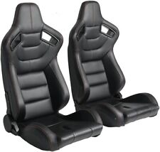 Universal Set Of 2 Racing Seats Pair Black Leather Reclinable Bucket Sport Seats
