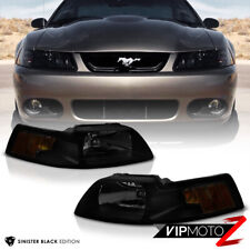 1999 2000 2001 2002 2003 2004 Ford Mustang Black Smoke Front Headlights Lamp Set
