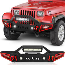 Black Textured Front Bumper For 1987-2006 Jeep Wrangler Tj Yj Lj W 5 Led Lights
