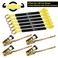 2x 96 Car Tie Down Tire Straps W16 Chain Anchors For Trailers 3333lbs Load
