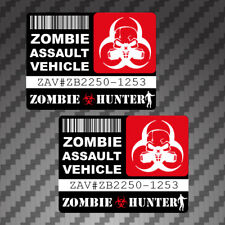 2x Zombie Assault Vehicle License Stickers Decal Vinyl Graphic Apocalypse Permit