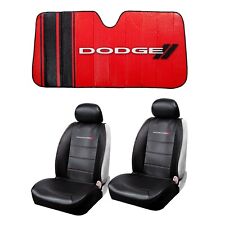 New Dodge Elite Logo Car Truck 2 Front Sideless Seat Covers Windshield Sunshade