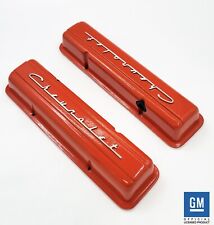 Orange Chevrolet Script Valve Covers For Sbc Small Block Chevy - With Holes