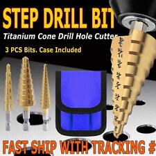 3pcs Drill Bit Set Titanium Nitride Coated Steel Step Quick Change 14 Shank Hss