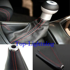 Jdm Black Real Leather Red Stitch Manualauto Gear Shift Knob Shifter Boot Cover