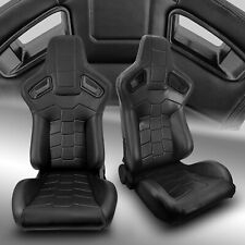 2 X Reclinable Black Pvc Main Leather Leftright Racing Bucket Seats Slider
