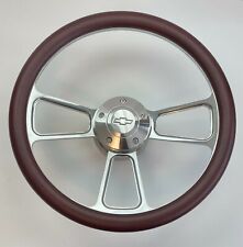 Dark Burgundy Half Wrap 14 Billet Steering Wheel Adaptor Chevy Horn Button