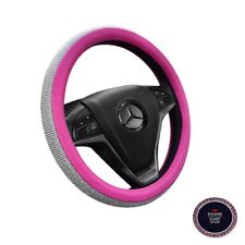 Womens 38cm15 Pink Bling Rhinestone Pu Leather Car Steering Wheel Cover Pink