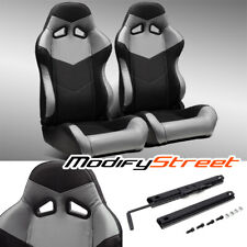 2 X Blackgrey Pvc Leather Leftright Reclinable Racing Bucket Seats Slider