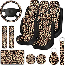 13 Pcs Leopard Print Car Seat Cover Full Set Leopard Car Accessories For Women
