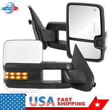 Pair White Power Heated Led Signal Tow Mirrors For 99-02 Chevy Gmc 1500 2500 New