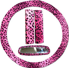4pc Set Pink Leopard Steering Wheel Coverseat Belt Strapsrear Mirror Cover