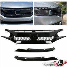 Gloss Black Front Grille Bumper Mesh Grill Abs T-r Style For 19-21 Honda Civic