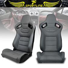 Universal Pair Reclinable Racing Seats Dual Sliders Grey Pu Carbon Leather