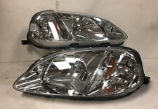 Chrome Housing Clear Lens Amber Reflector Headlights Lamps For 99 00 Honda Civic