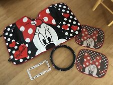 Minnie Mouse Car Accessory Set 5 Steering Wheel Cover Sunshades Plate Frame