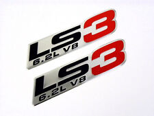 2 Gm Chevy Chevrolet Ls3 6.2l V8 Engine Emblems Badge Chrome Silver Red Pair Fu